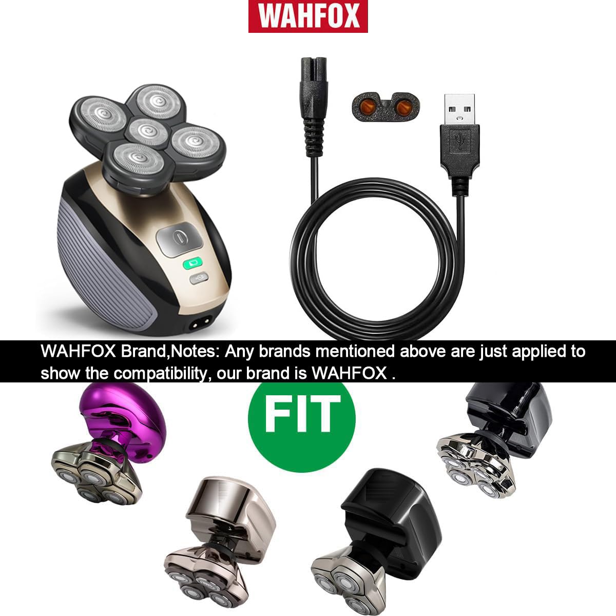 Wahfox Universal Head Shaver Charger Cord Usb Cable Compatible With Skull Shaver Pitbull And Mainstream Shaver Brands(Usb Charge