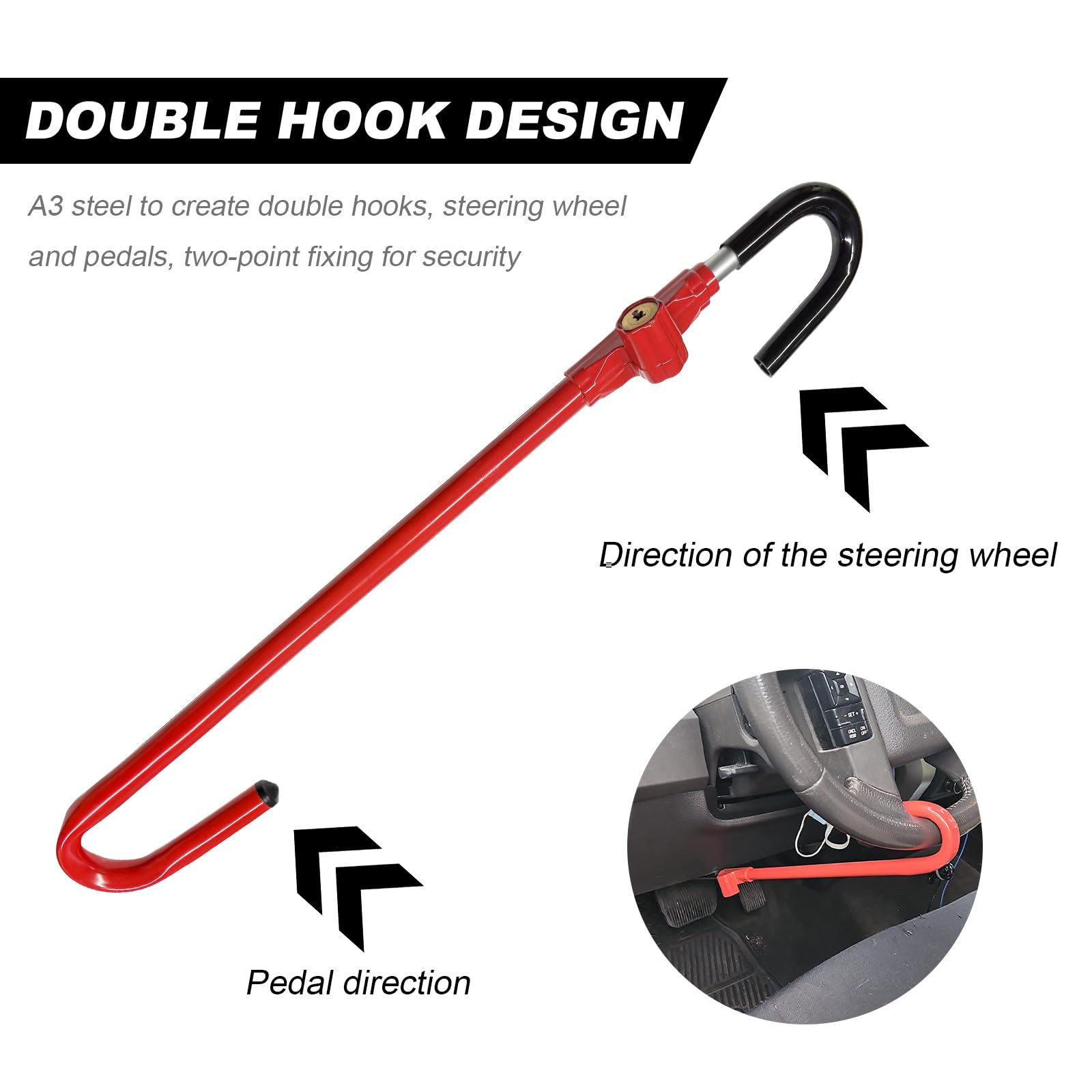 Shmzk Car Steering Wheel Lock, Anti-Theft Car Device Steering Wheel Pedal Brake Lock With Keys, Adjustable Security Steering Whe