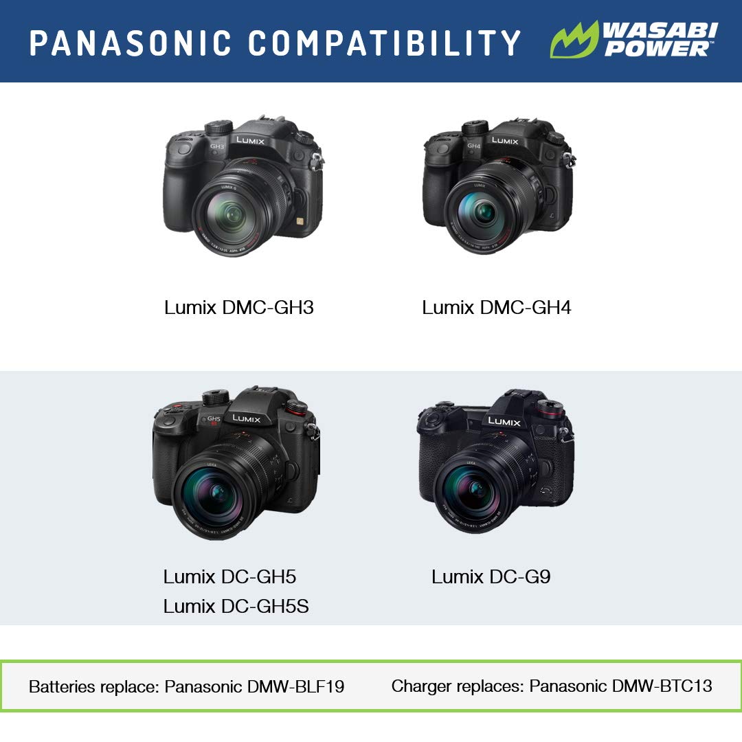 Wasabi Power Battery (2-Pack) And Charger For Panasonic Dmw-Blf19 And Panasonic Lumix Dmc-Gh3, Dmc-Gh4