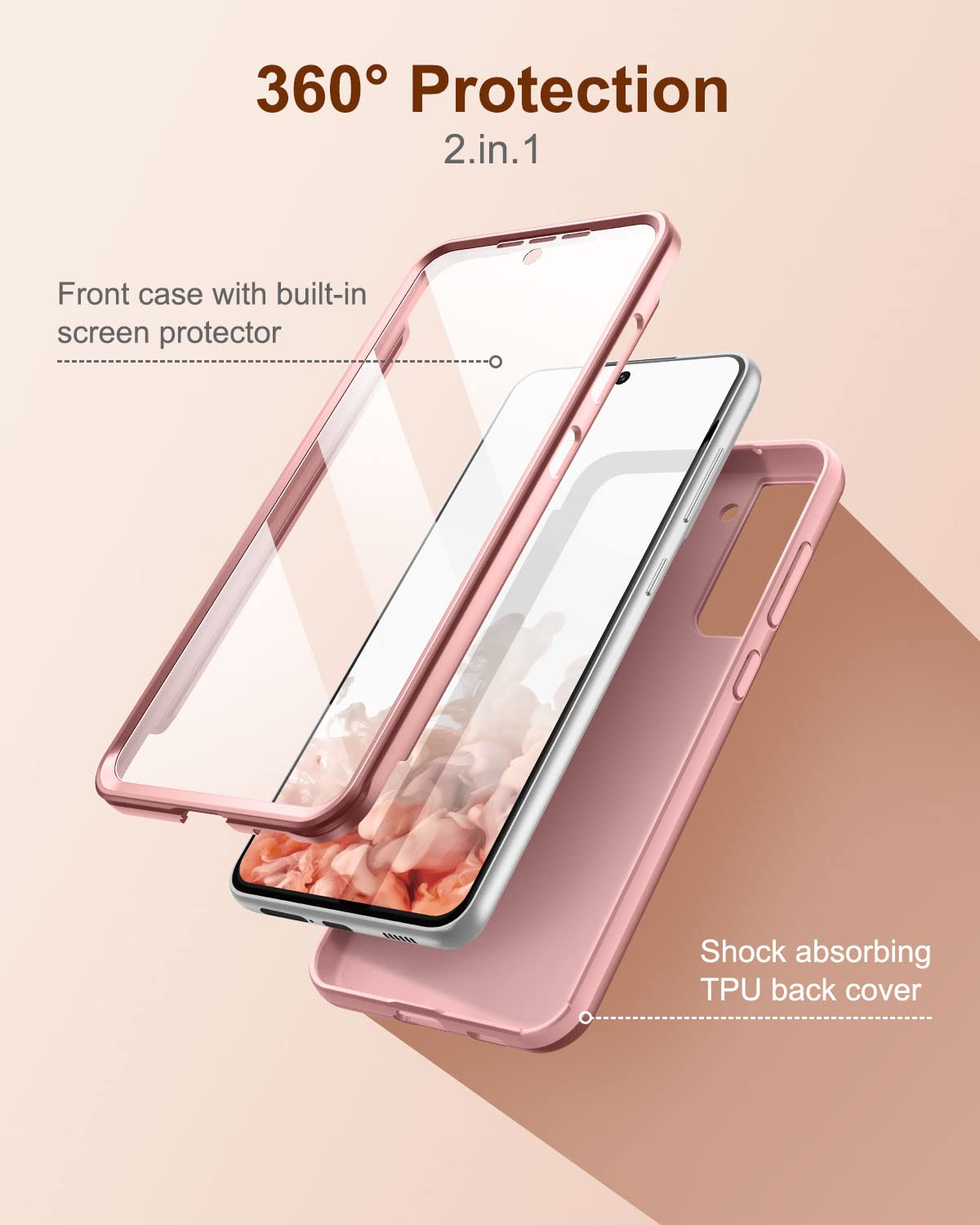 Suritch For Samsung S21 Fe 5G Case, [Built In Screen Protector] Full Body Protection Shockproof Rugged Bumper Slim Soft Silicone