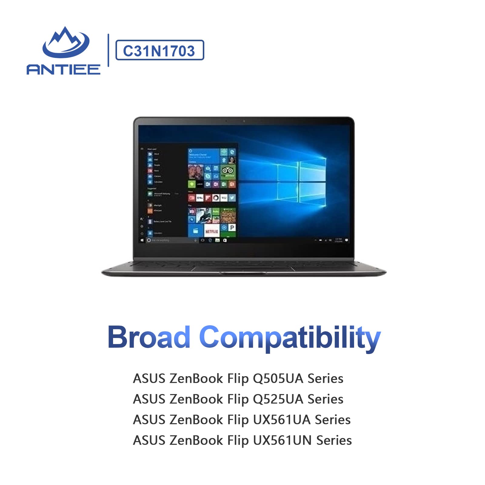 Antiee 52Wh C31N1703 Laptop Battery Replacement For Asus Zenbook Flip Ux561U Ux561Ua Ux561Un Q525Ua Q525U Q505Ua Q525Ua Bi7T9 Q5