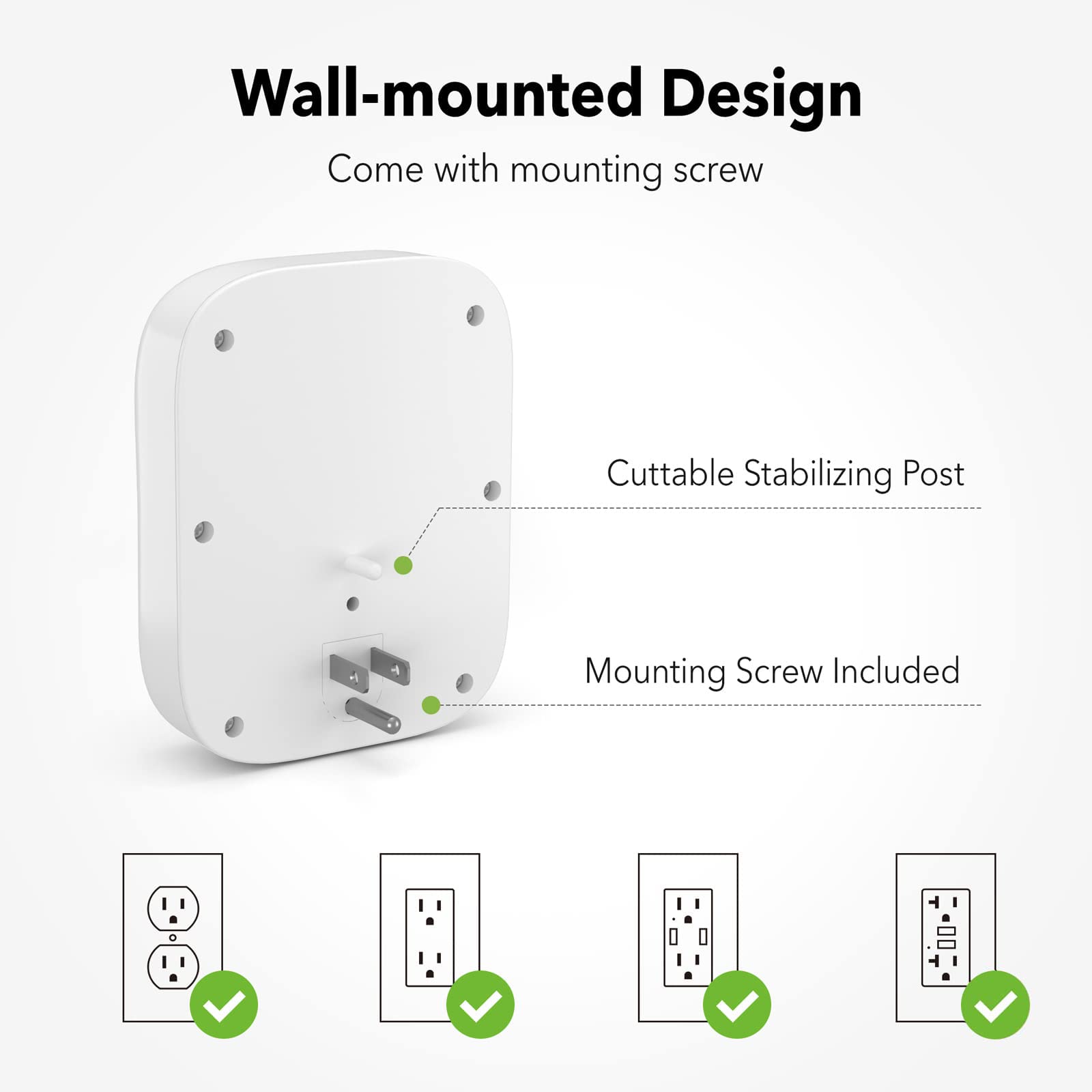 Bn-Link Surge Protector Usb Wall 6 Outlet Extender With 3 Usb Ports (Usb C), Multi Plug Outlet Expander, Electrical Splitter For