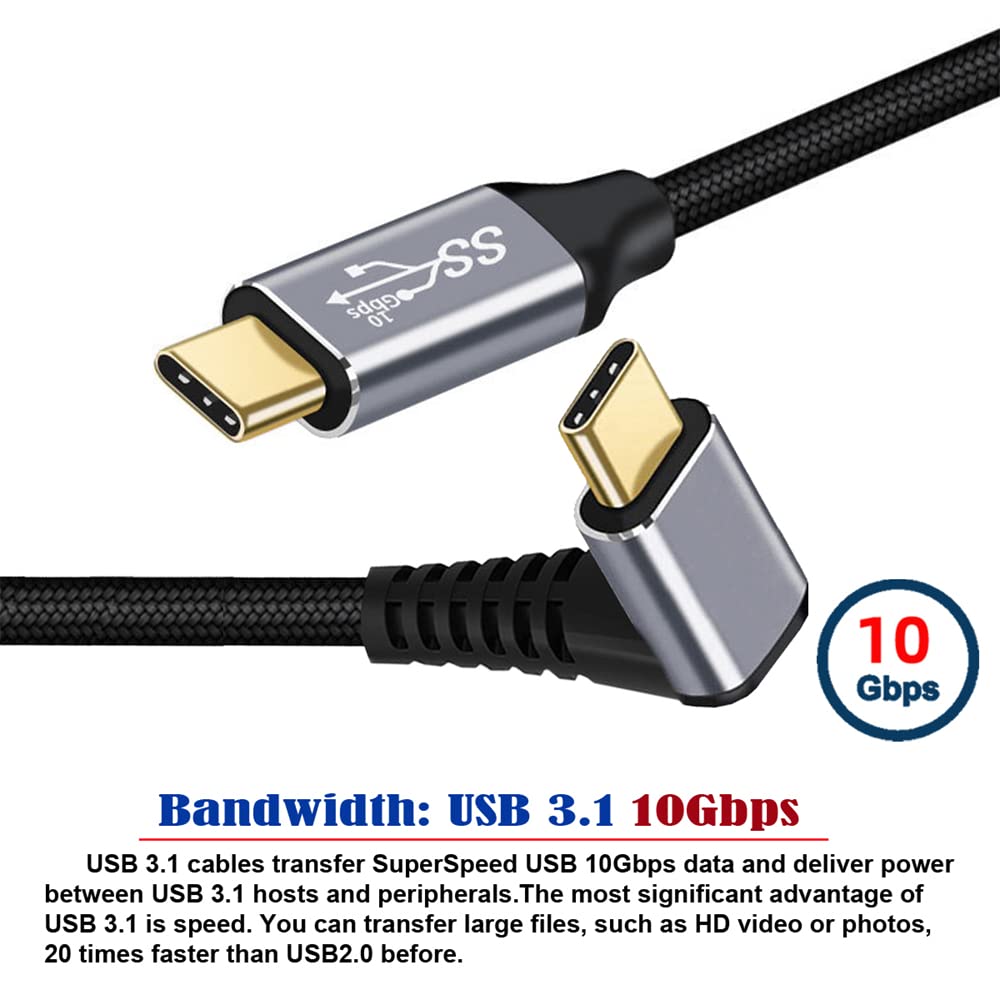 Cablecc Type-C Usb-C Male 90 Degree Up Down Angled To Male Usb3.1 10Gbps 100W Data Cable For Laptop Phone 50Cm