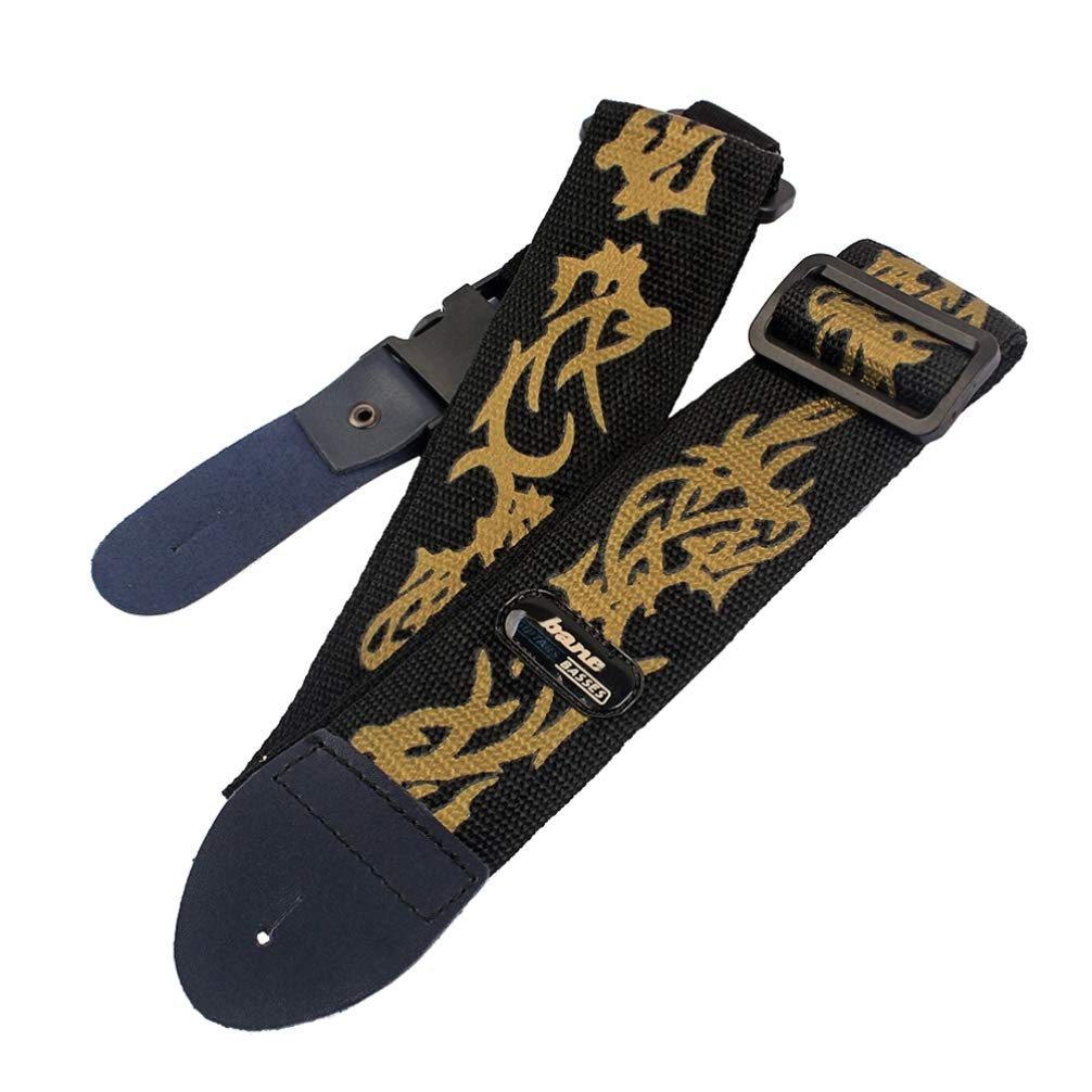 ARTIBETTER Gold Flame Pattern Guitar Strap Vintage Guitar Belt Adjustable Guitar Strap for Guitar Bass (Black)