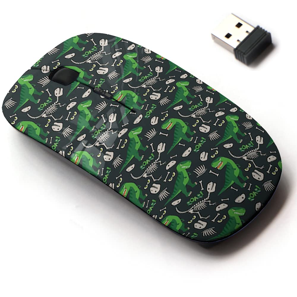 2.4G Wireless Mouse With Cute Pattern Design For All Laptops And Desktops With Nano Receiver   Rex Dino Bones Roar
