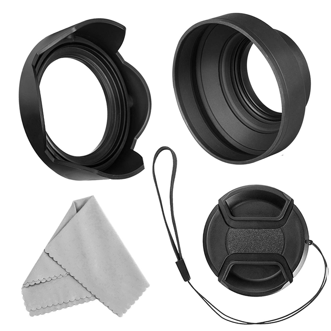 55Mm Lens Hood Set Compatible With Nikon D3400 D3500 D5500 D5600 D7500 Dslr Camera With Af P Dx 18 55Mm F/3.5 5.6G Vr Lens, Collapsible Rubber Hood + Reversible Tulip Flower Hood + Lens Cap