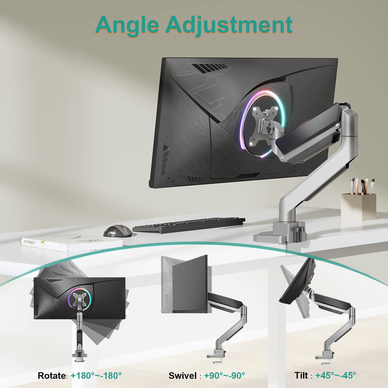 WALI Single Monitor Arm Desk Mount, Up to 35 Inch and 33lbs, Heavy Duty Fully Adjustable Gas Spring Monitor Stand (GSMU001), Silver
