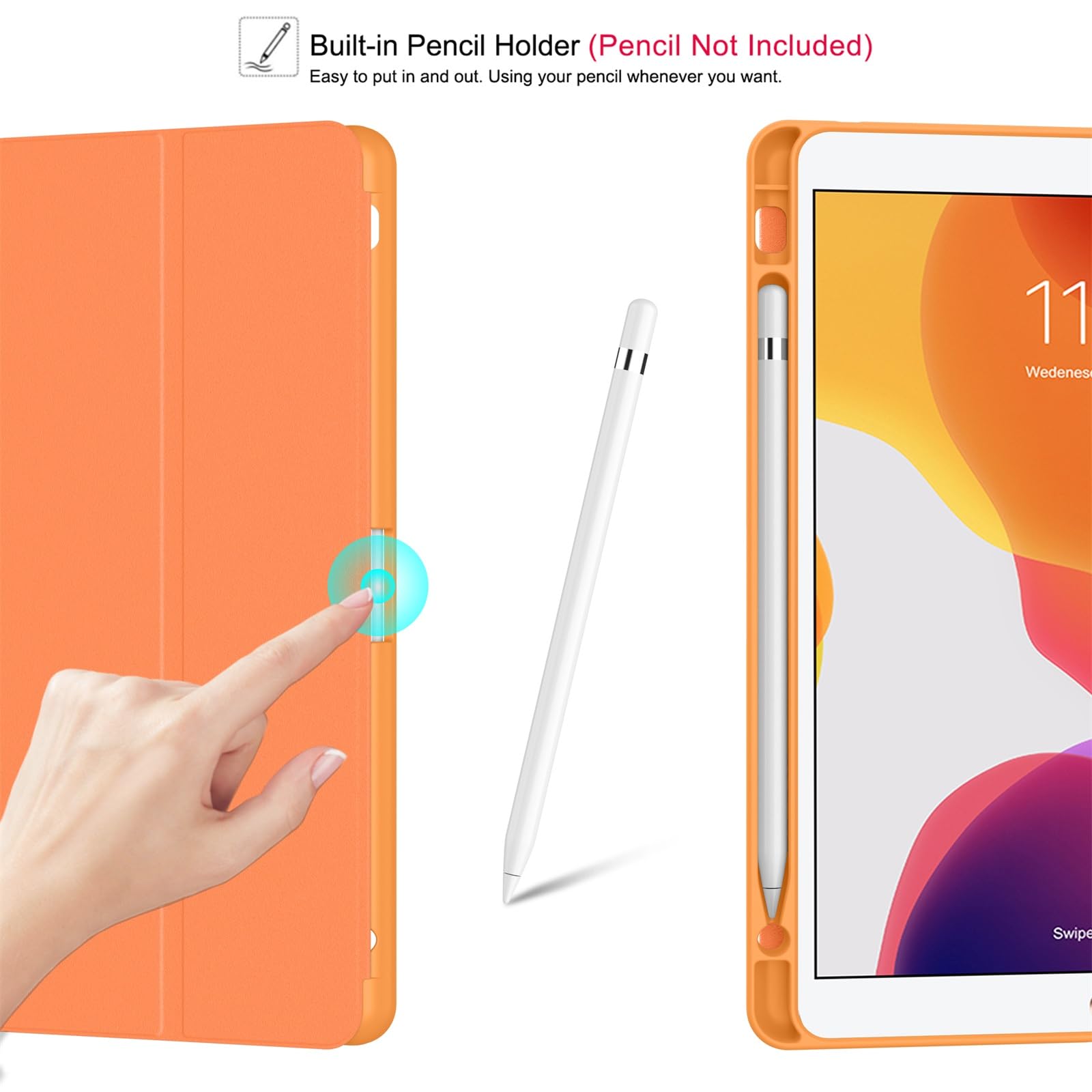 Soke Case For Ipad 9Th Generation 2021/8Th Gen 2020/7Th Gen 2019 With Pencil Holder   Premium Shockproof Case With Soft Tpu Back Cover & Auto Sleep/Wake For Ipad 10.2 Inch, Book Citrus