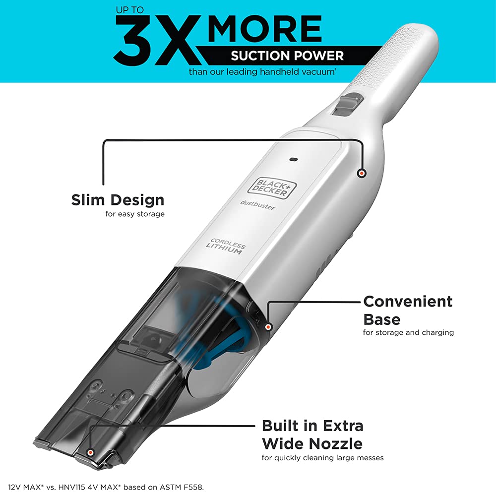 BLACK+DECKER 12V MAX Handheld Vacuum, Cordless Dustbuster® AdvancedClean, Model HLVC315B10, White