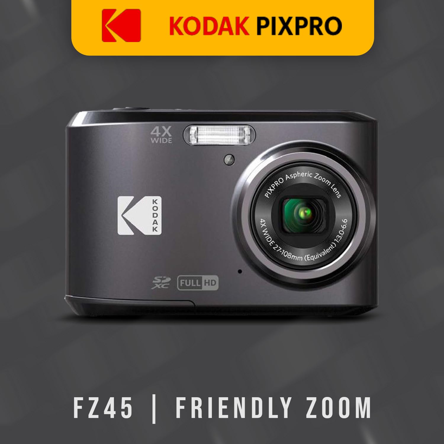 Kodak Pixpro Fz45 Friendly Zoom Digital Camera (Black) Bundle With Folding Storage Travel Case, 128Gb Sd Class 10 Uhs-I U1 V10 F