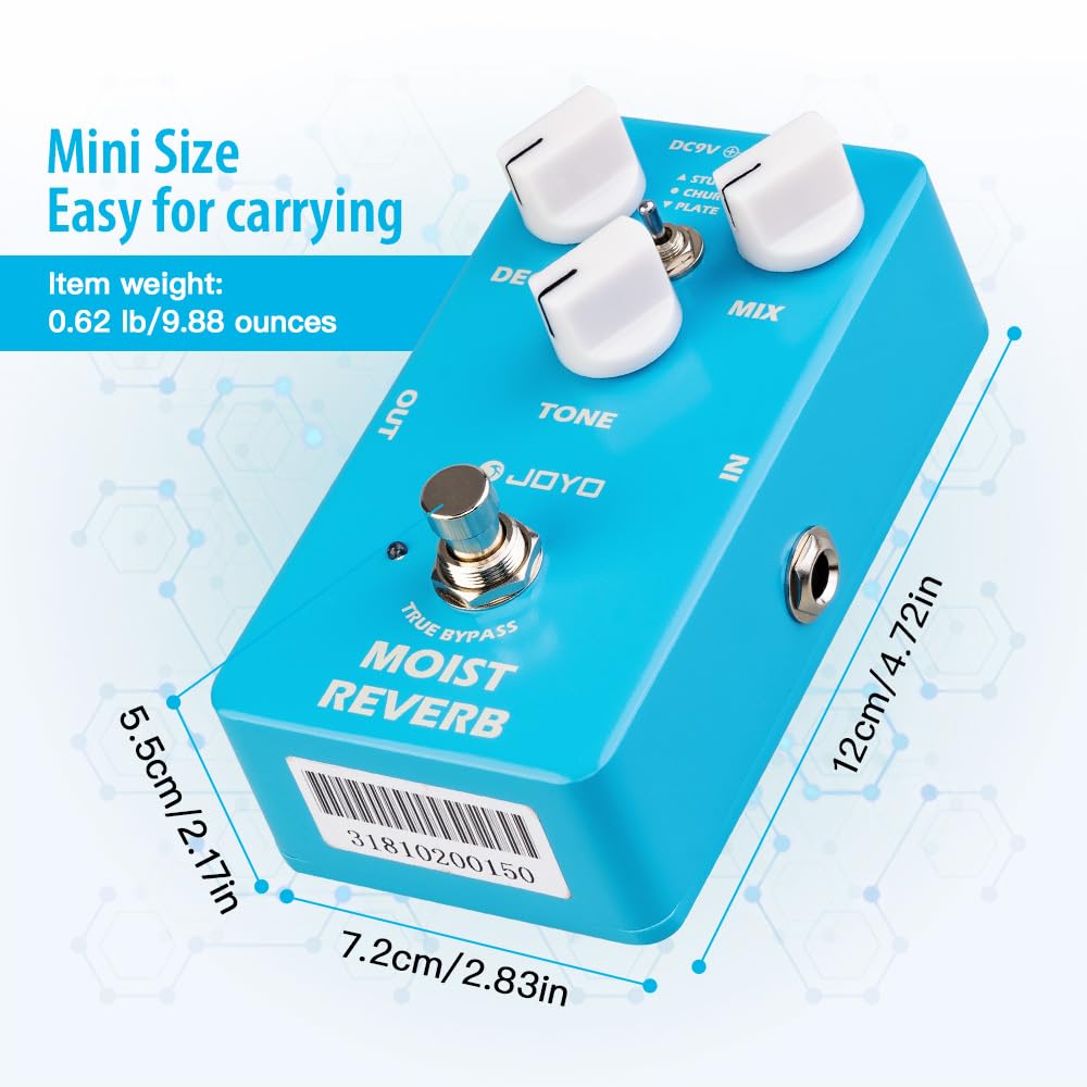 Joyo Reverb Effect Pedal Digital Guitar Pedal With 3 Reverb Effects (Studio, Church, Plate) For Electric Guitar   True Bypass (M