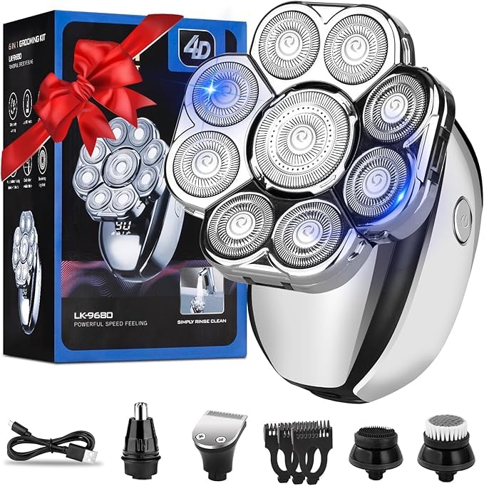 Upgrade Head Shavers For Bald Men,Head Shaver 9D, 6 In 1 Electric Razor Grooming Kit With Nose Hair Trimmer, Waterproof Wet/Dry