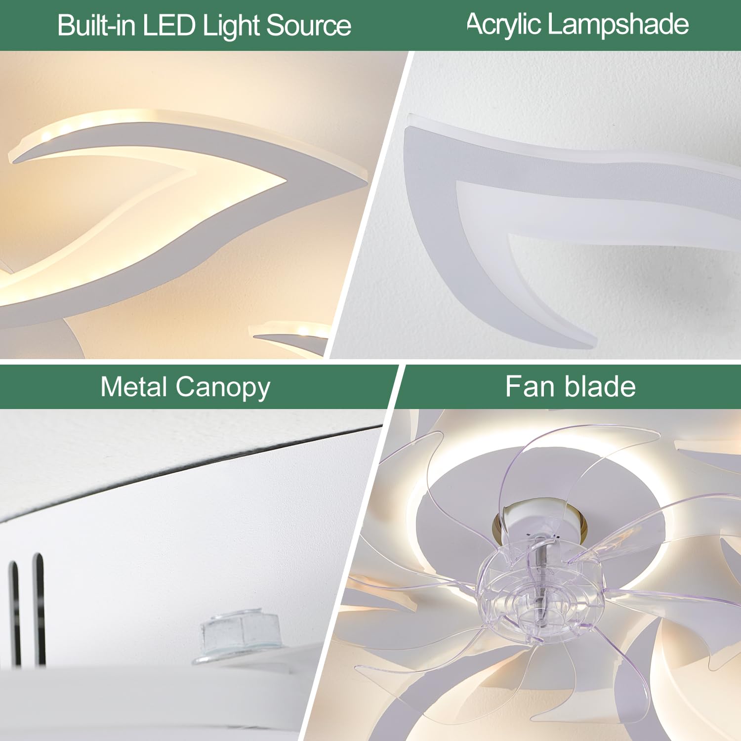 Yfrest Modern Ceiling Fan With Light And Remote, Low Profile Ceiling Fans With Lights, 32 Inch White Flush Mount Ceiling Fan Wit