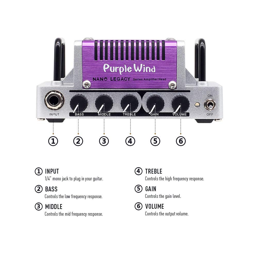 Hotone Nano Legacy Purple Wind 5 Watt Compact Guitar Amp Head With 3 Band Eq