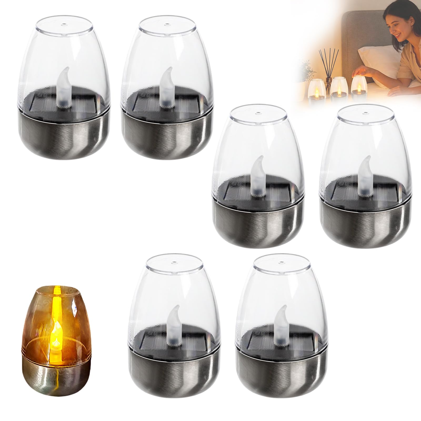 ENSIMDI Solar Led Candle Goblet Light for Outdoor Waterproof Use, Solar Tea Lights, with Dusk to Dawn Sensor with Dusk to Dawn S