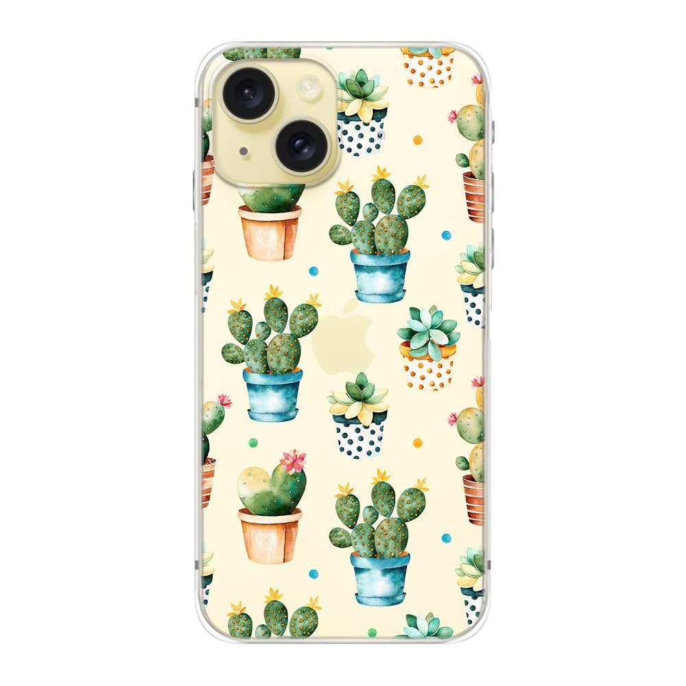 Blingy'S For Iphone 15 Case, Cute Cactus Pattern Fun Floral Succulents Design Transparent Soft Tpu Protective Clear Case 6.1 Inc