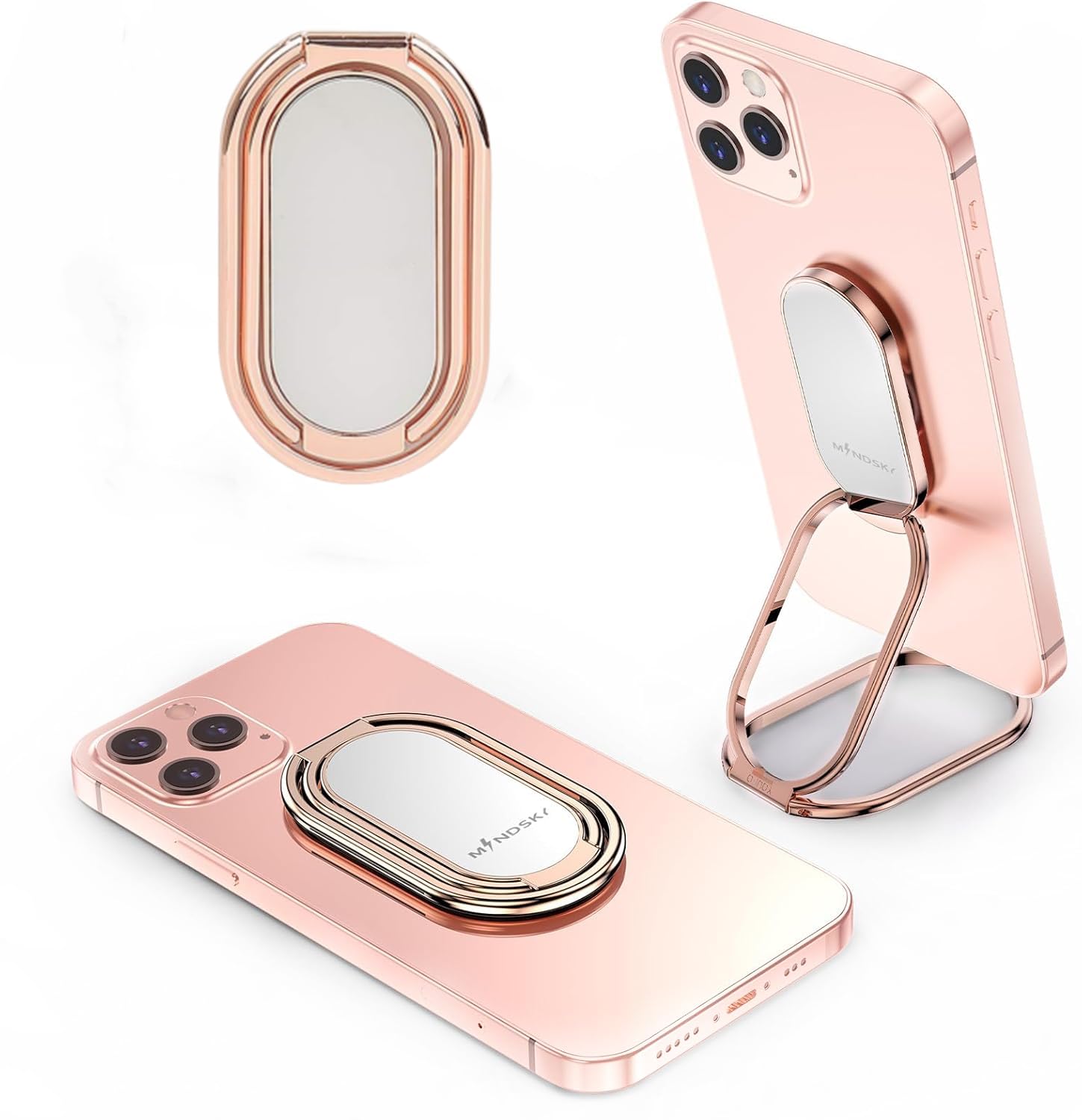 Mindsky Phone Ring Holder - 360° Rotation, Foldable Stand, Rose Gold, Compatible with iPhone, iPad, Smartphones, Tablets