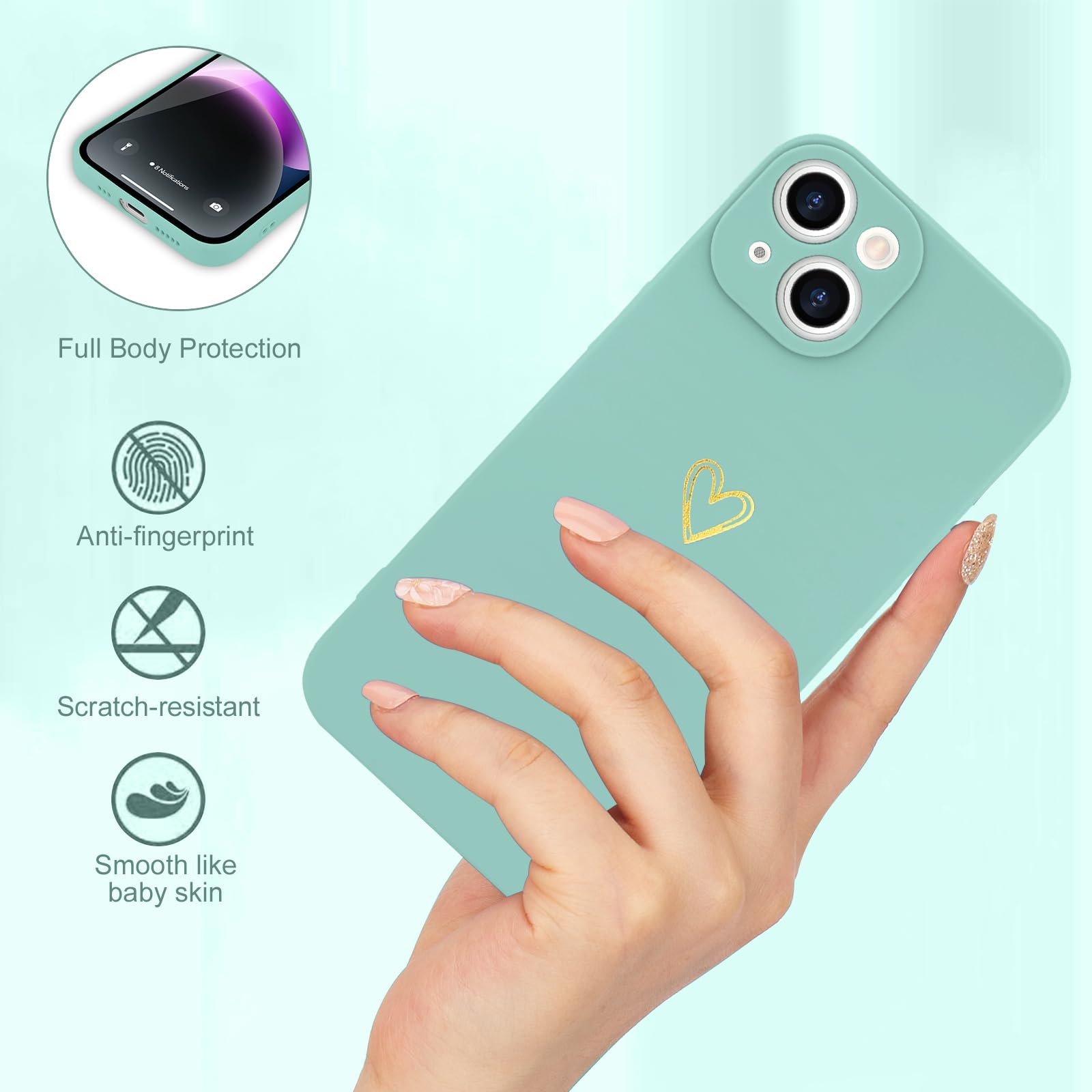 Wirvyuer For Iphone 14 Plus Case Cute Heart Pattern Soft Shockproof Slim Protective Silicone Phone Case Cover For Women Girls, F