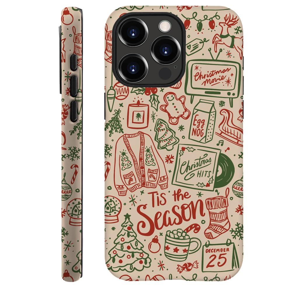 Case for iPhone 16 Pro - [Drop Protection Phone Cover] - Hybrid Case for Girl Women - Red Green Hat Coffee Christmas