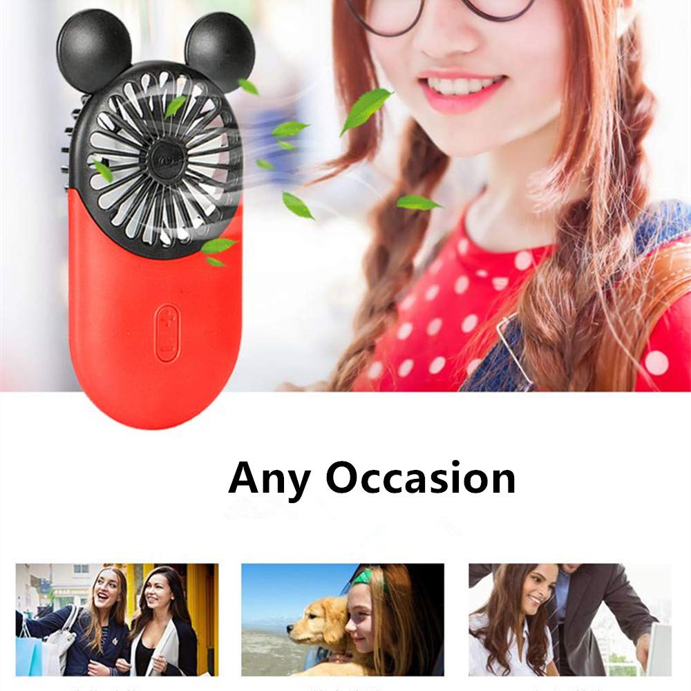 Kbinter Cute Personal Mini Fan, Handheld & Portable Usb Rechargeable Fan Beautiful Led Light, 3 Adjustable Speeds, Portable Hold