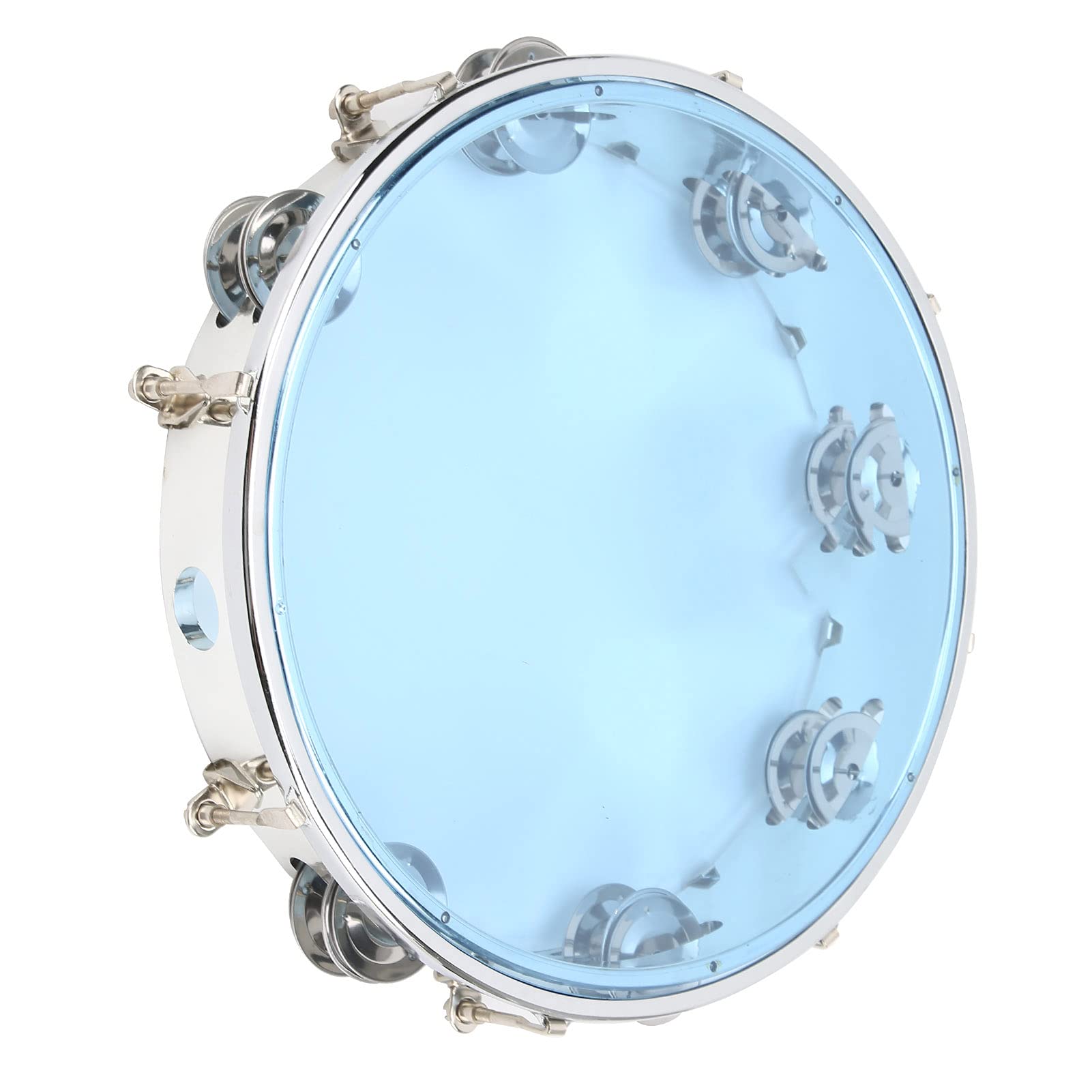 Fydun Tambourine for Adults, Adjustable Double Row 10in Percussion 10 Inch Metal Jingles Tambourines Instrument PartyBlue Hand H