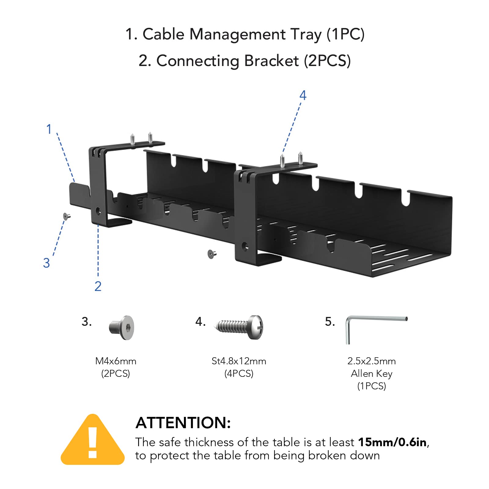 FLEXISPOT Under Desk Cable Management Tray, Metal Organizer, 19.7x4.7in, Black, Model EB9D