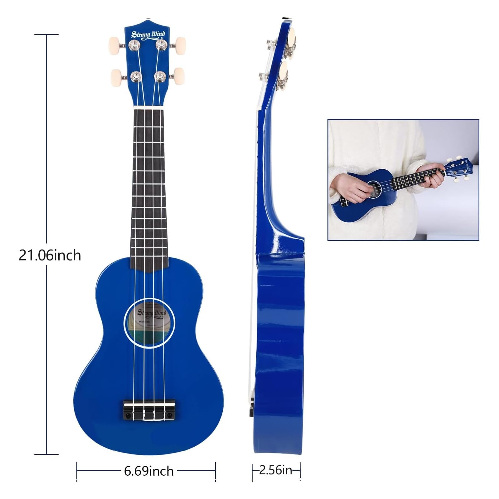 Strong Wind Soprano Ukulele 21 Inch Basswood Ukeleles For Beginners Four Strings Hawaiian Guitar Ukulele For Adults Teenagers Bl