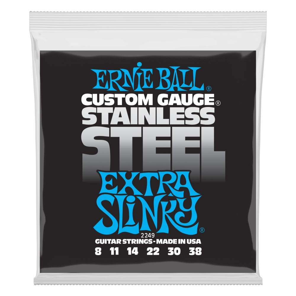 Ernie Ball Extra Slinky Stainless Steel Electric Guitar Strings, 8 38 Gauge (P02249)