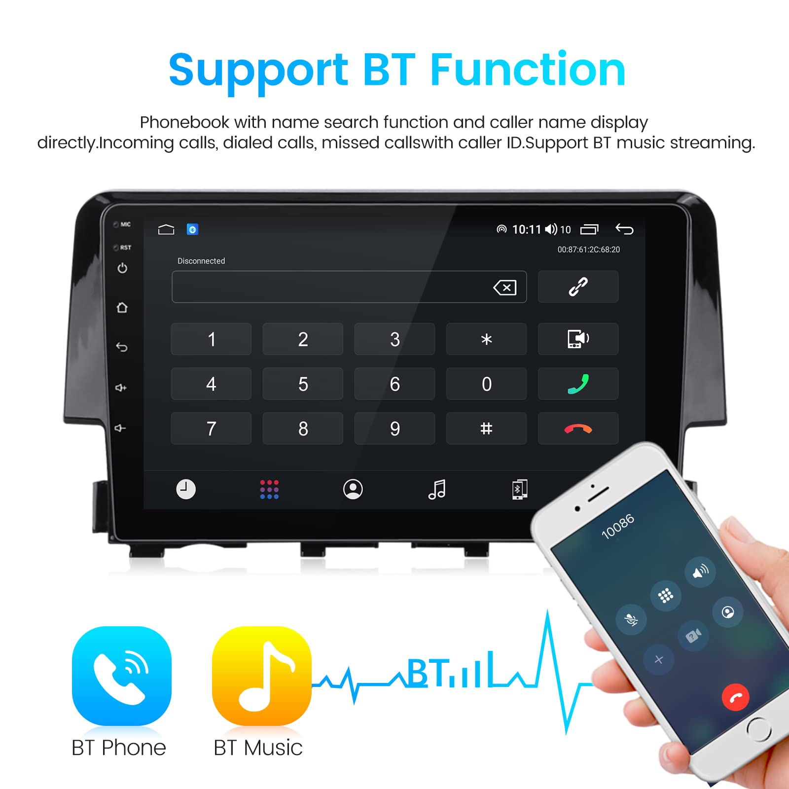 Biorunn Android 13 Car Stereo Radio For Honda Civic 2016 2017 2018 2019 2020 2021, 8 Core Wireless Wired Car Play Android Auto G