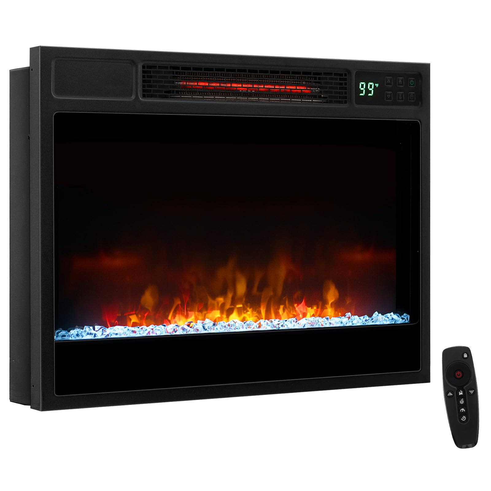 Costway Electric Fireplace Inserts 23 Inch Wide, 1500W Recessed Fireplace Insert With Remote Control, 6 Flame Colors, 5 Brightness, 8H Timer, Overheat Protection, Infrared Fireplace Heater For Indoor