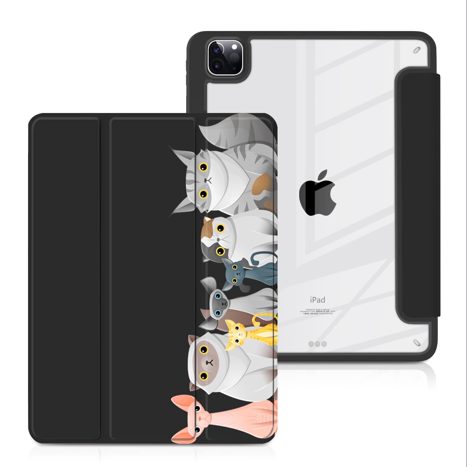 Batianda Hybrid Case For Ipad Air 13 Inch 2024 /Ipad Pro 12.9 Inch 2022 M2 2021 5Th / Ipad Pro 12.9' 4Th/3Rd Gen [Built In Pencil Holder] Shockproof Cover With Clear Back Shell Tpu Bumper, Cats