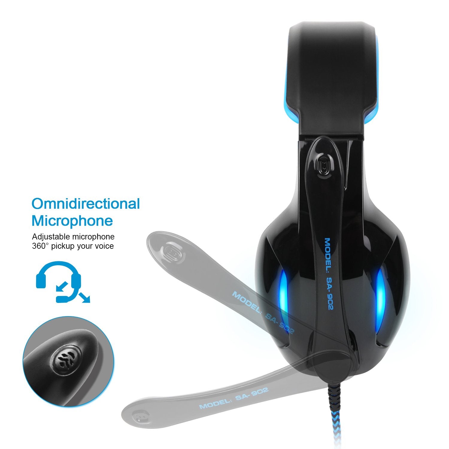 Sades Sa902 7.1 Usb Surround Sound Pc Headsets Over Ear Gaming Headphones With Microphone Led Light