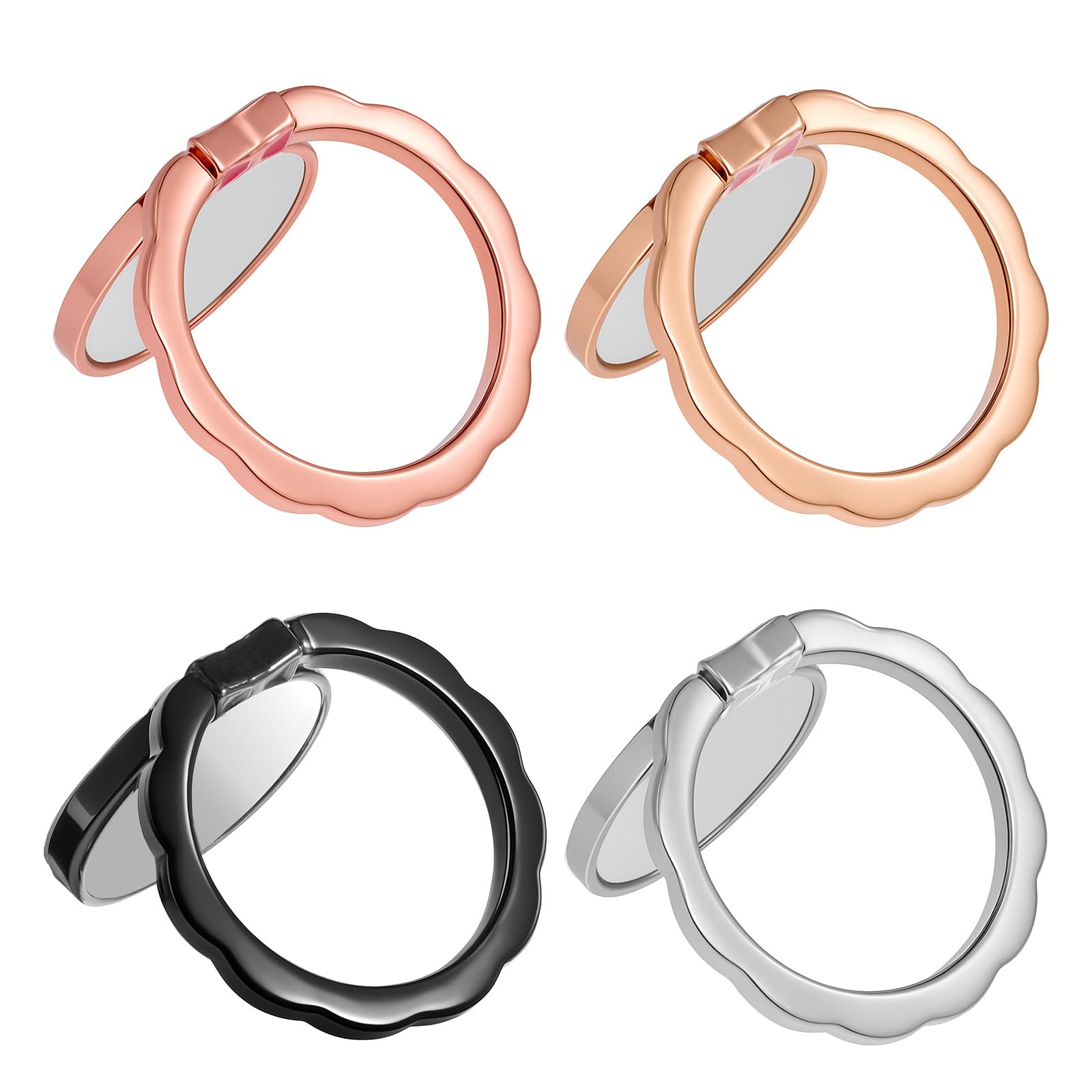 4pcs Mirror Cell Phone Grip Stand Built-in Mirror for Case, Bow Metal Finger Ring Socket Grip Kickstand Cell Phone Ring Holder f