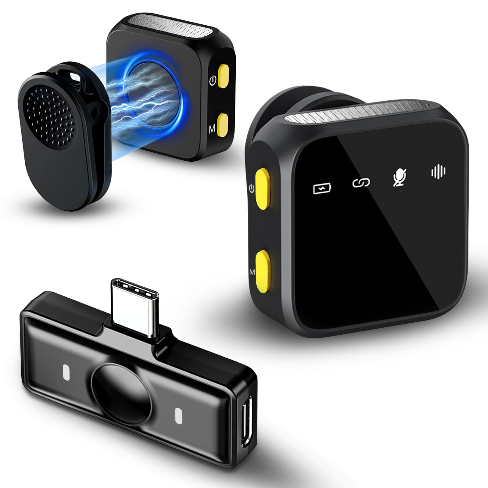 Amazpro USB C Wireless Lavalier Microphone for iPhone iPad and Android, Mini Microphone with Noise Reduction, Plug-Play Clip on 