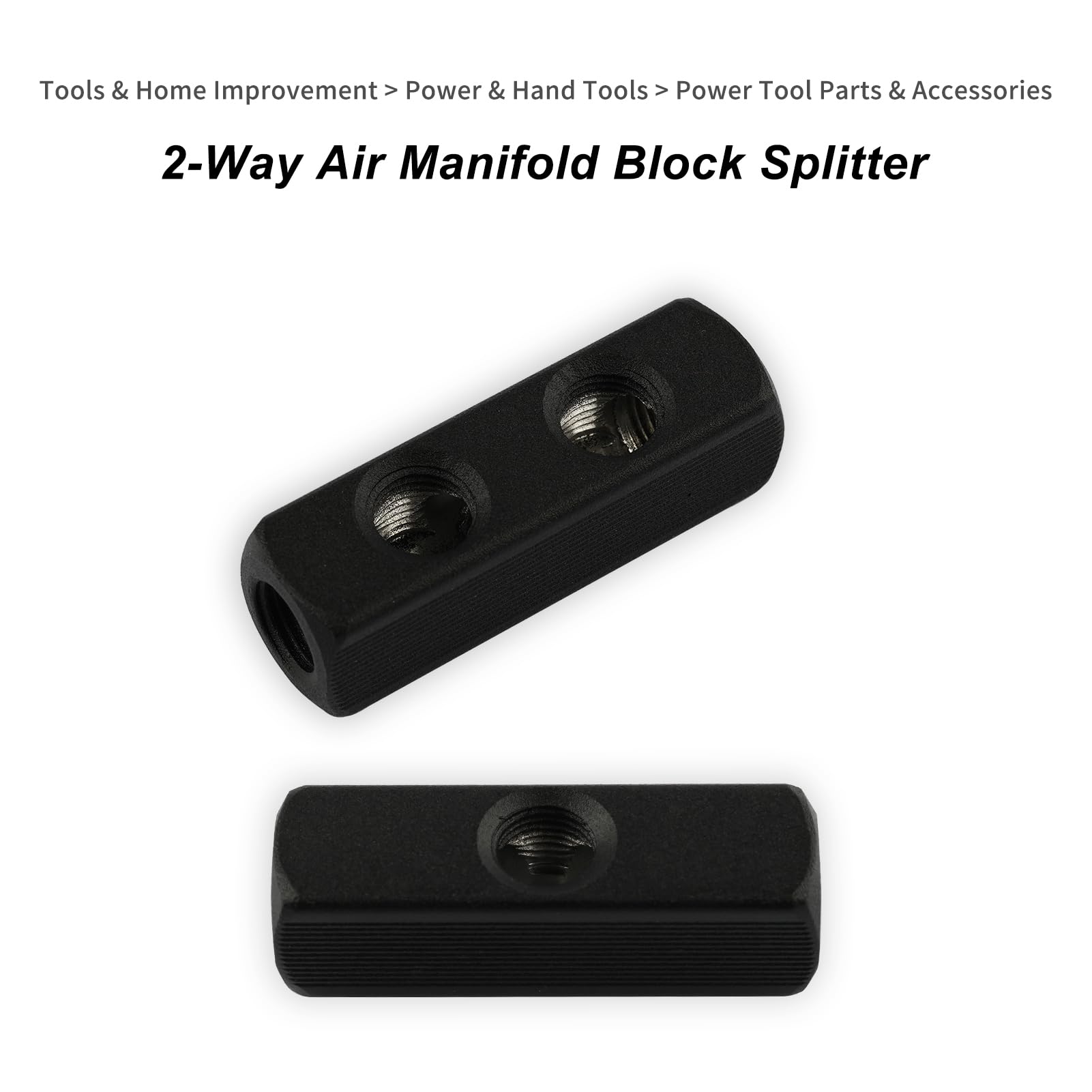 FORNAX 2-Way Air Manifold Splitter with 2 Couplers, 1/4 NPT Male Plug, Black Air Compressor Hose Quick Connect Socket
