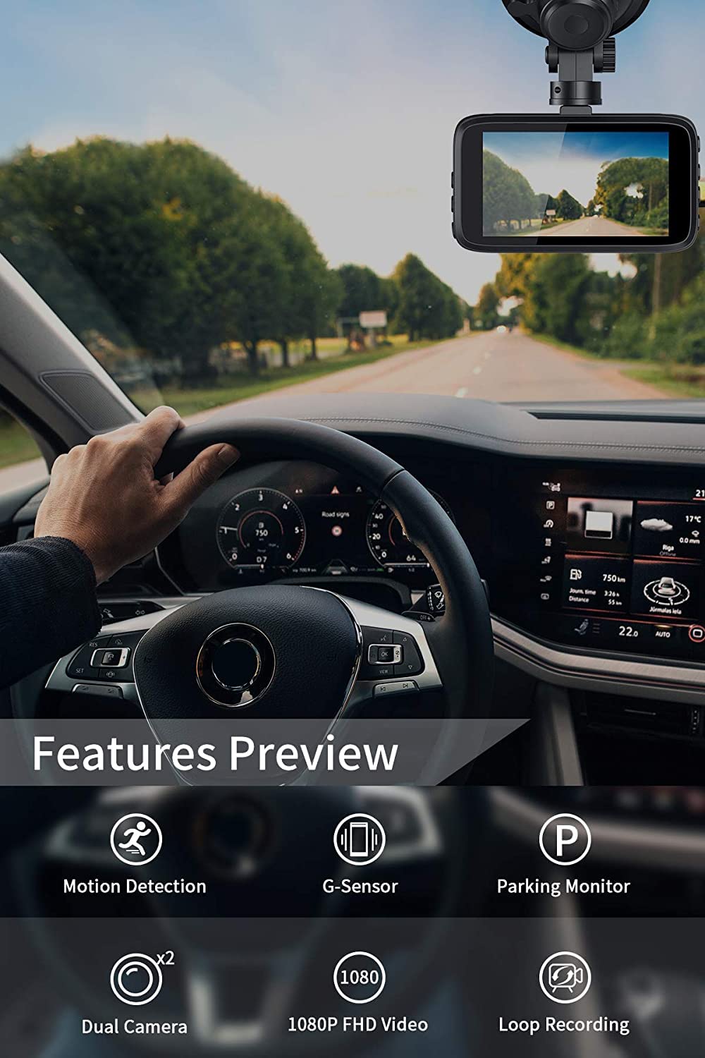 Dash Cam Front And Rear With 64Gb Card, Milerong 1080P Fhd Dashcam Front And Rear Camera, 3'' Ips Screen Front And Rear Dash Cam