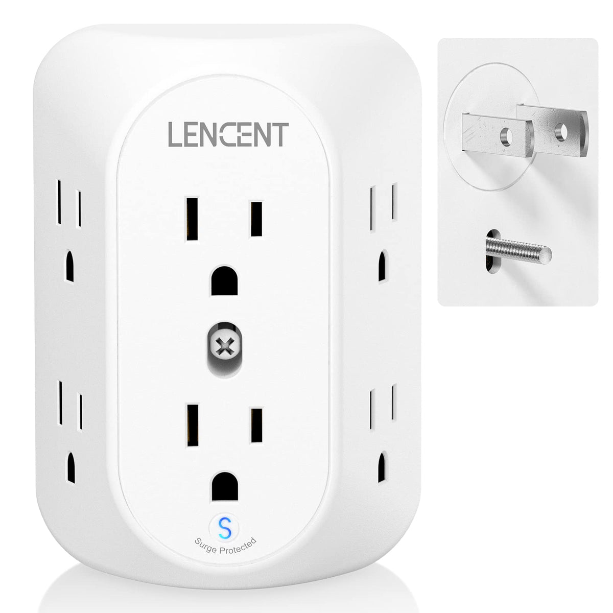 Lencent 2 Prong Power Strip, 3 To 2 Prong Grounding Outlet Adapter, Polarized Plug, Surge Protector, 3 Sided 6 Outlets Widely Sp