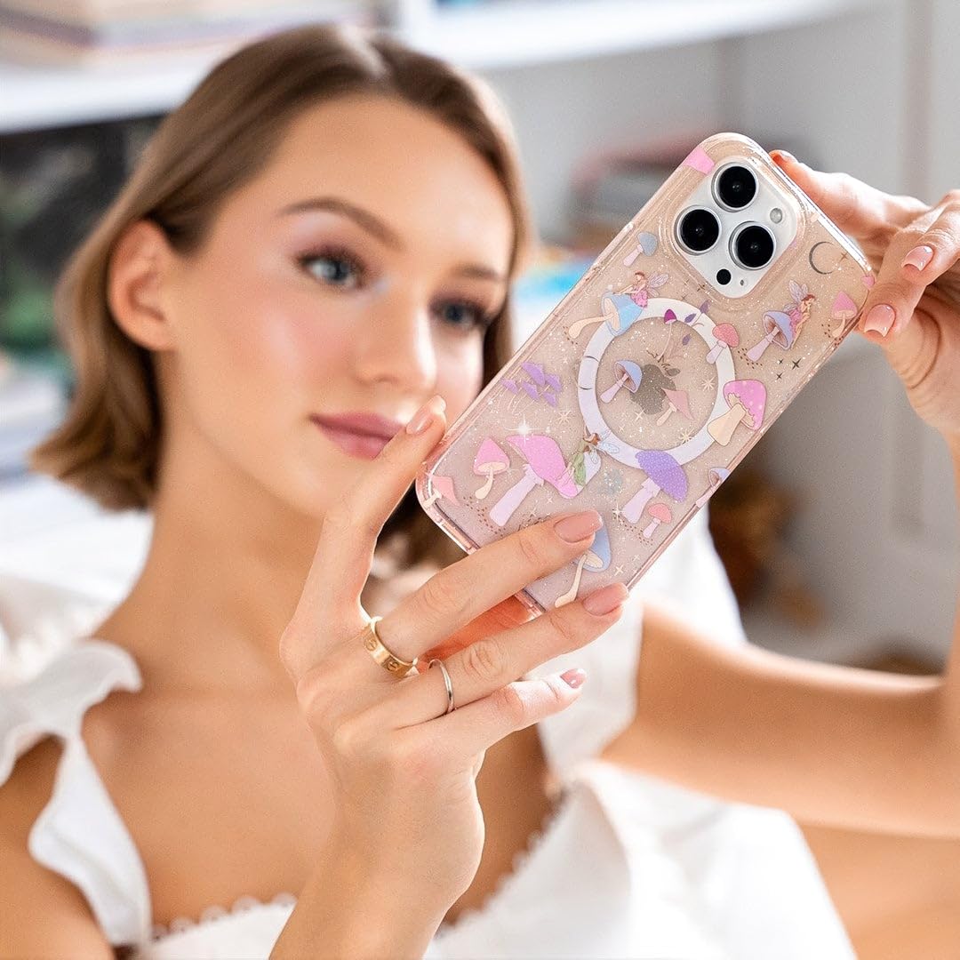 Velvet Caviar For Iphone 15 Pro Max Case Mushroom Glitter   Compatible With Magsafe [8Ft Drop Tested]   Colorful Retro Hippie Mu