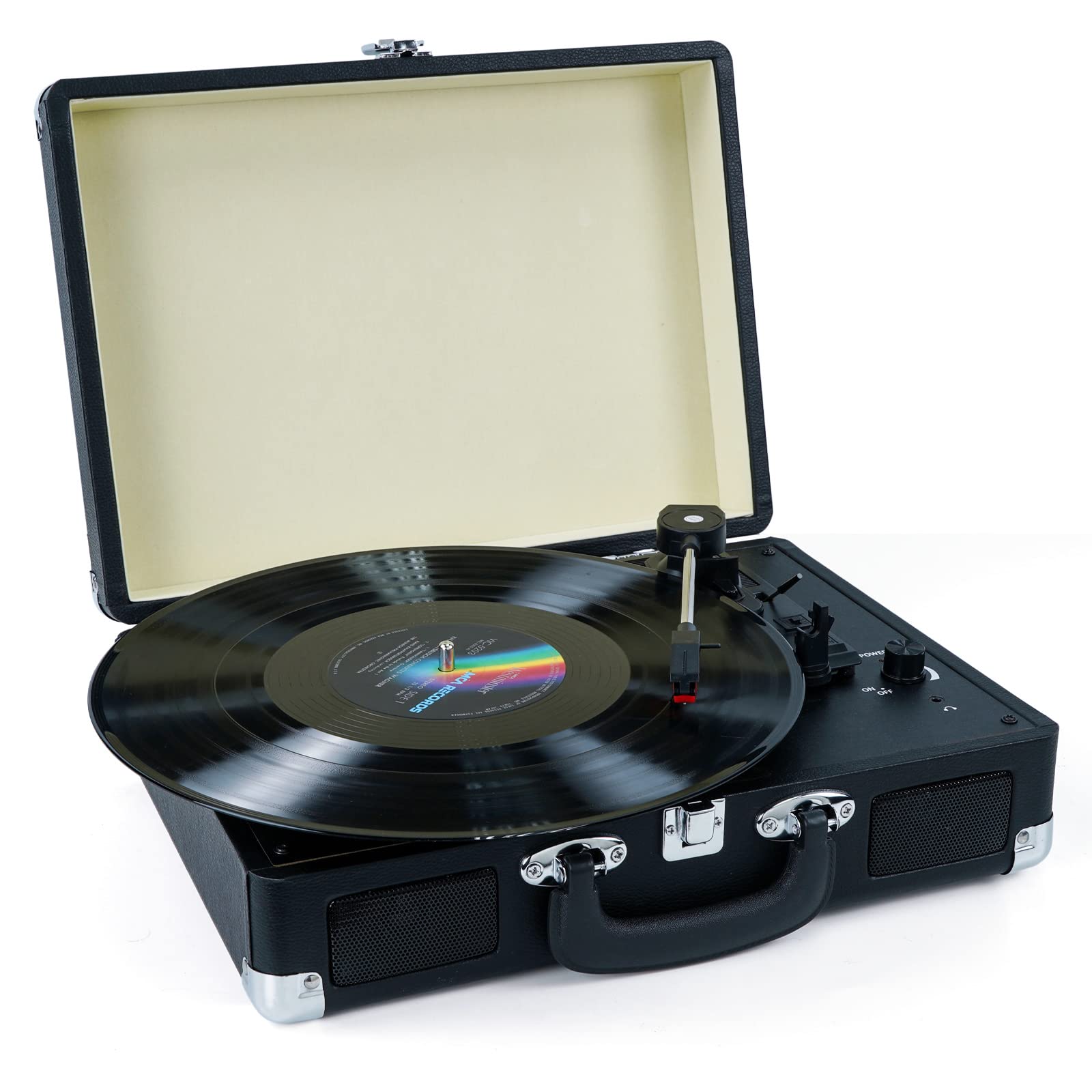 Vinyl Record Player, 3 Speeds Belt Driven Suitcase Portable Turntable For Vinyl Records With Built In Speakers/Rca Output/Aux In/Headphone Jack/ 45 Adapter Black