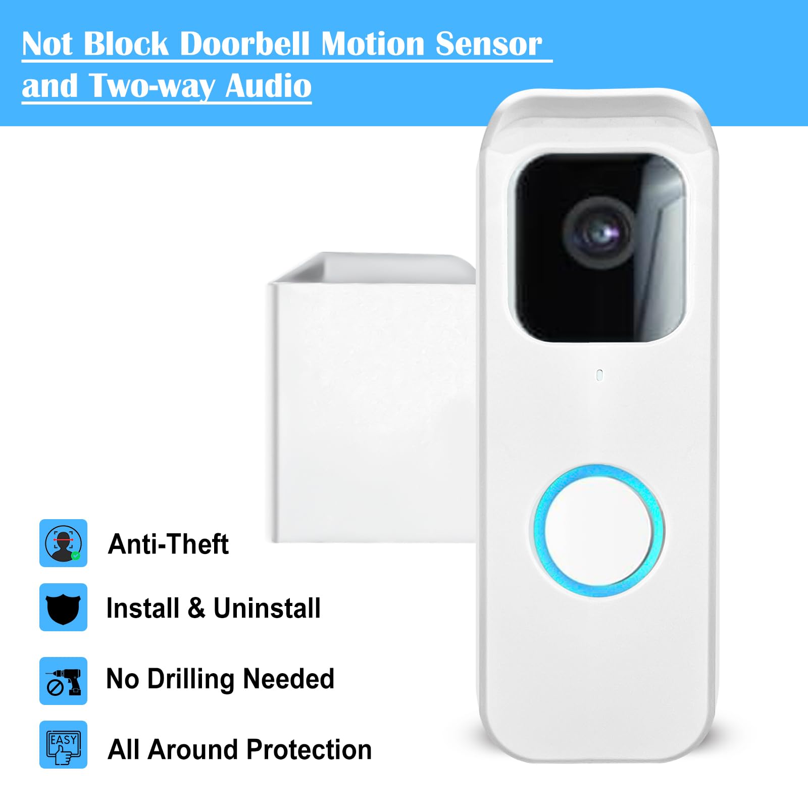 Blink Doorbell Mount, Anti Theft Blink Video Doorbell Mount, No Drill Door Mount For Blink Video Doorbell Camera, No Block Senso