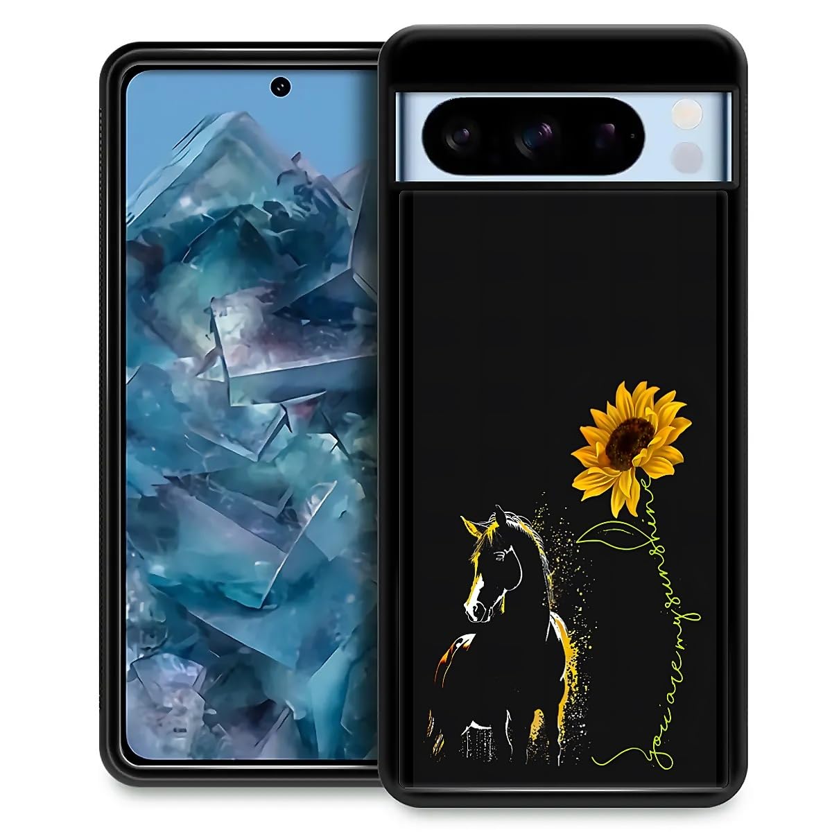 Fkbrcl4U For Google Pixel 8 Pro Case, Horse Sunflower Yellow Sunshine Pattern Graphic Design Girl Boy Soft Silicone Hard Acrylic