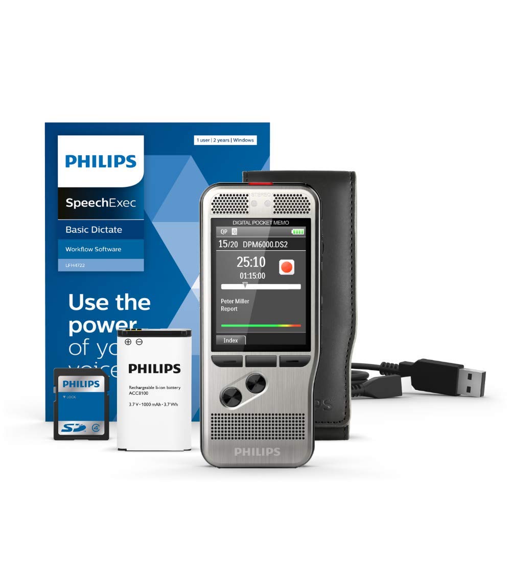 Philips Pocketmemo Dpm6000 Digital Voice Recorder With Speechexec Basic 2 Year Subscription