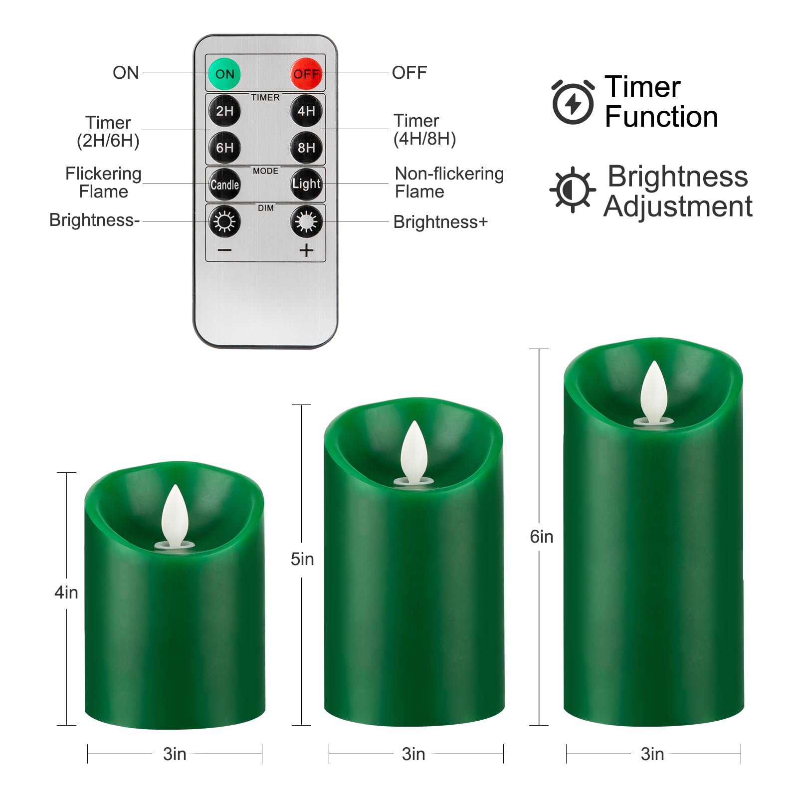Windshell Green Flame Candles (Green Led Light Source), Moving Wick Design, Real Wax/Battery Operated, Remote Control With Timer