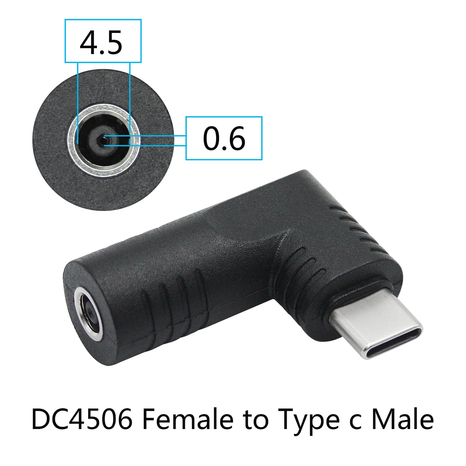 Right Angle Dc 4506 To Usb C Connector Adapter, 90 Degree Pd 65W Dc 4.5Mm X 0.6Mm To Usb Type C Male Plug Power Charge Adapter F
