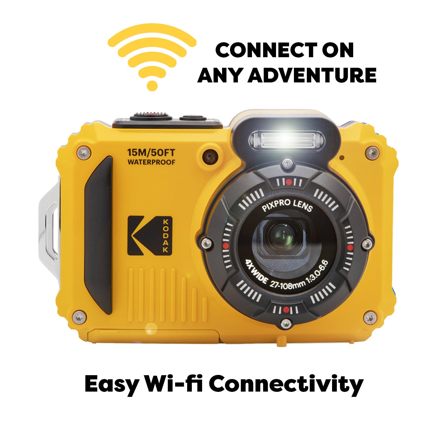 Kodak Pixpro Wpz2 Rugged Waterproof Shockproof Digital Camera 16Mp 4X Optical Zoom 1080P Full Hd Video, 2.7 Lcd (Yellow), 32Gb Sd Card, Black Compact Camera Case, Floating Strap, Bundle (7 Items)