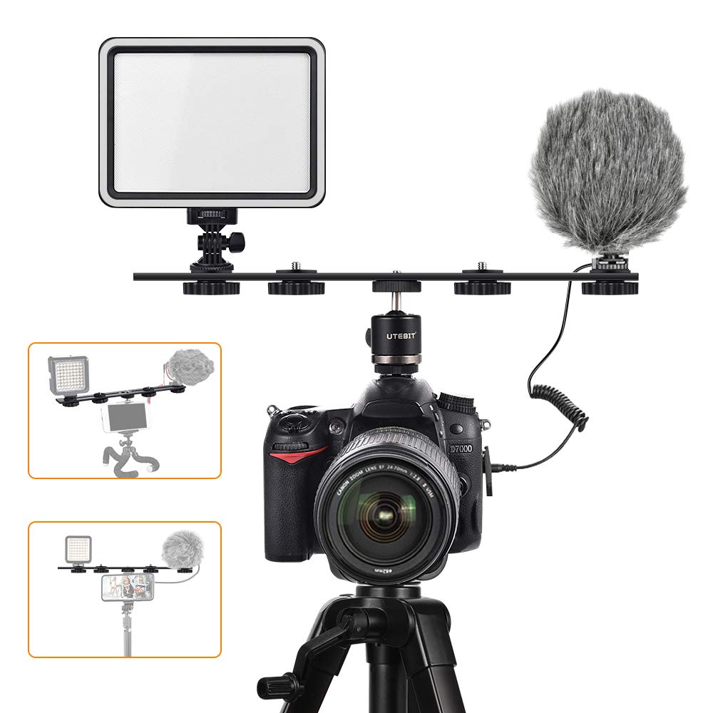 Utebit 11 Inch Flash Bracket, Long Dual Camera Mount Flash Bracket Extension Bar With 1/4� Hot Shoe, Straight Flash Brackets 1/4 3/8 Thread Hole Tripod Mount For Camera/Led Light/Microphone