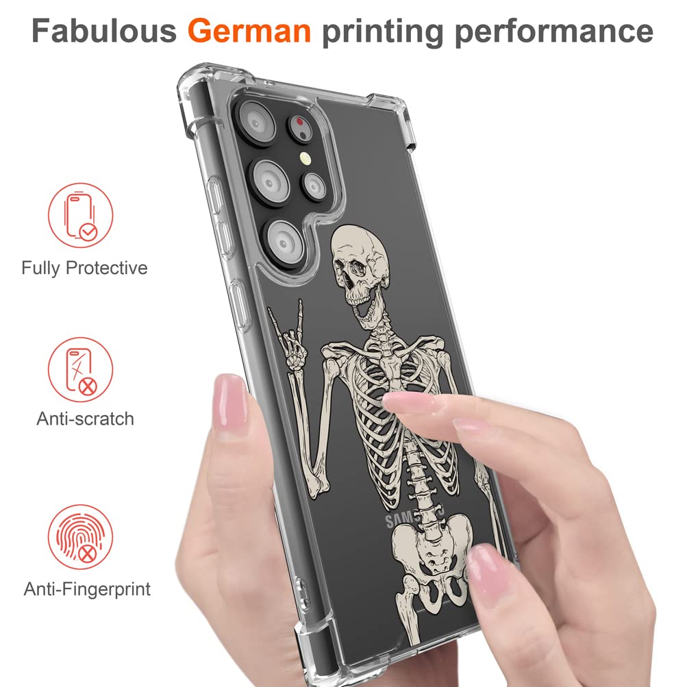 Hungo Galaxy S23 Ultra Phone Case Skull Skeleton Clear Design TPU