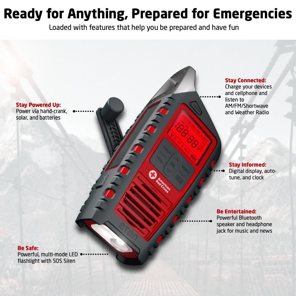 Eton American Red Cross Adventure Series Odyssey- Multi-Powered All-Band Radio (Am/Fm/Noaa/Shortwave) With Bluetooth, Solar Powe