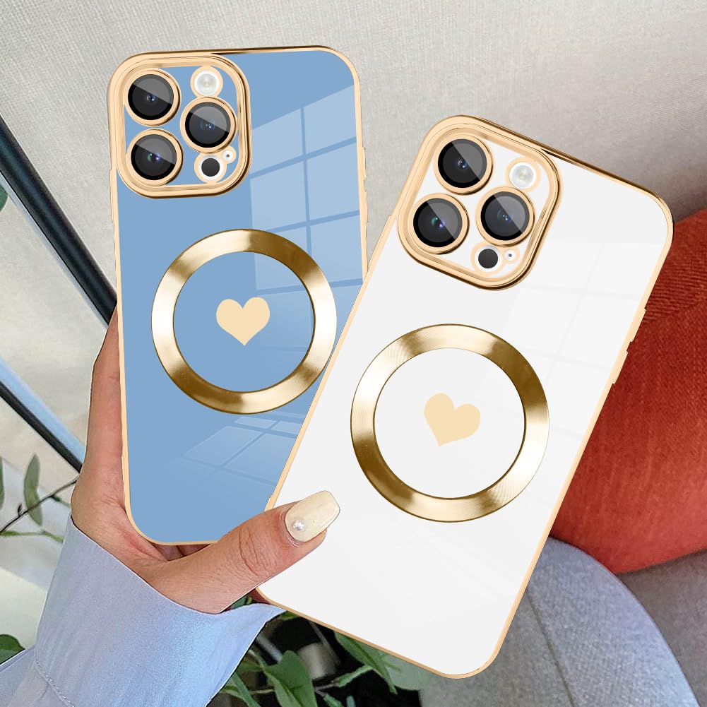 Tharlet Magnetic Shockproof For Iphone 13 Pro Max Case [Compatible With Magsafe] Cute Love Luxury Plating Edge Bumper Case With