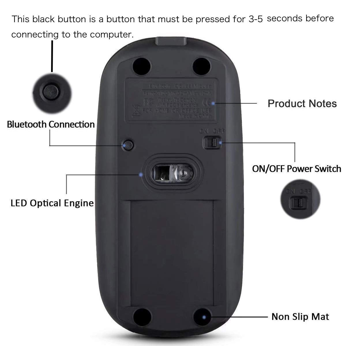 Klo Bluetooth Mouse For Macbook/Macbook Air/Pro/Ipad, Wireless Mouse For Laptop/Notebook/Pc/Ipad/Chromebook (Grey)